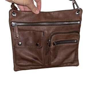 Fossil "Sutter" Brown Genuine Leather Zip Top Shoulder Bag Crossbody Purse
